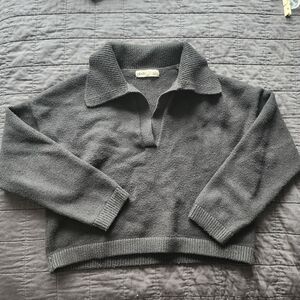 Crop Boxy Polo Skit Sweater V Neck Collar Small Elodie Minimalist